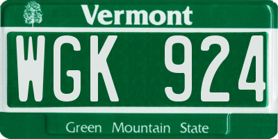 VT license plate WGK924