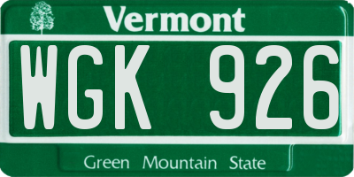 VT license plate WGK926