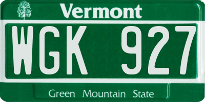 VT license plate WGK927
