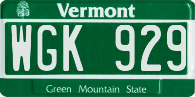 VT license plate WGK929