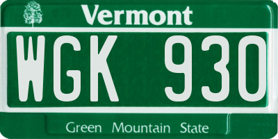 VT license plate WGK930