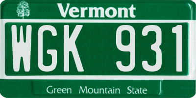 VT license plate WGK931