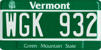 VT license plate WGK932