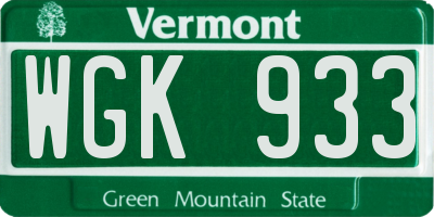 VT license plate WGK933