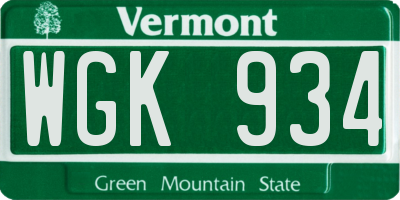 VT license plate WGK934