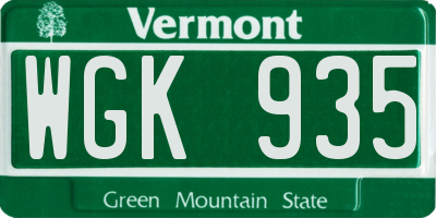 VT license plate WGK935
