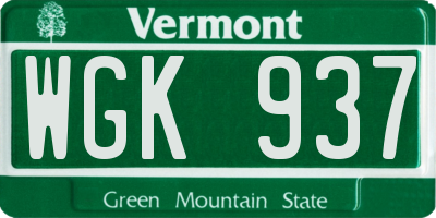 VT license plate WGK937