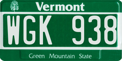 VT license plate WGK938