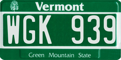 VT license plate WGK939