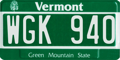 VT license plate WGK940