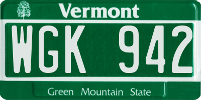 VT license plate WGK942