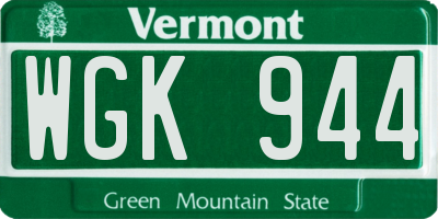 VT license plate WGK944