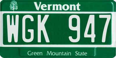 VT license plate WGK947