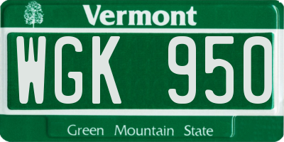 VT license plate WGK950