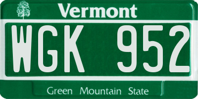 VT license plate WGK952