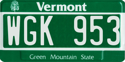 VT license plate WGK953