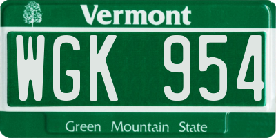VT license plate WGK954