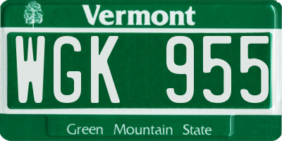 VT license plate WGK955