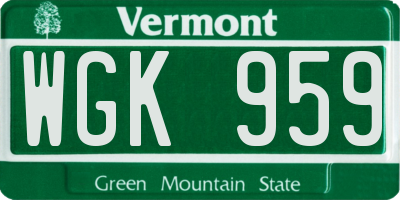 VT license plate WGK959