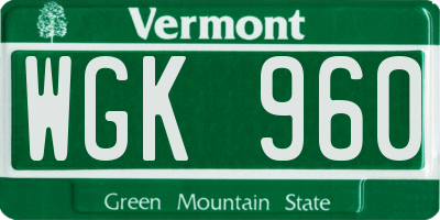 VT license plate WGK960
