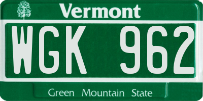VT license plate WGK962