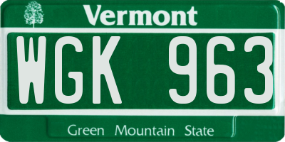VT license plate WGK963