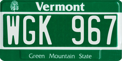 VT license plate WGK967