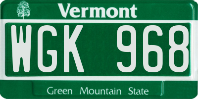 VT license plate WGK968