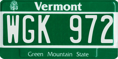 VT license plate WGK972