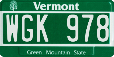 VT license plate WGK978