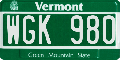 VT license plate WGK980