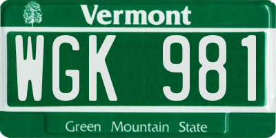 VT license plate WGK981