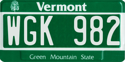 VT license plate WGK982