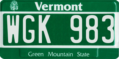 VT license plate WGK983