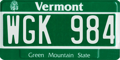 VT license plate WGK984