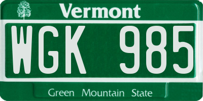 VT license plate WGK985