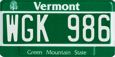 VT license plate WGK986