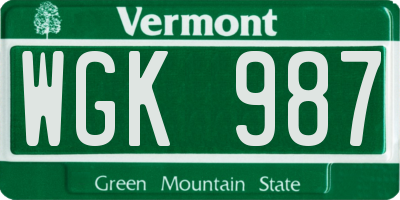 VT license plate WGK987