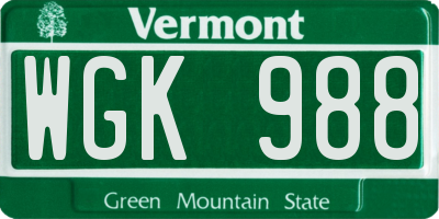 VT license plate WGK988
