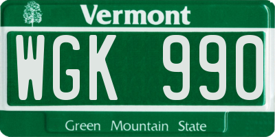 VT license plate WGK990