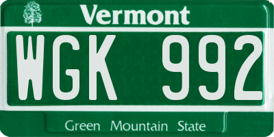 VT license plate WGK992