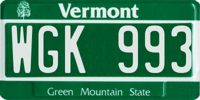 VT license plate WGK993