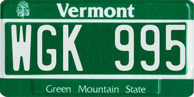 VT license plate WGK995