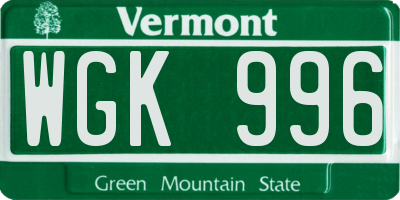 VT license plate WGK996