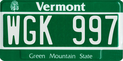 VT license plate WGK997
