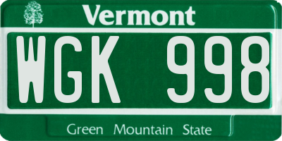 VT license plate WGK998