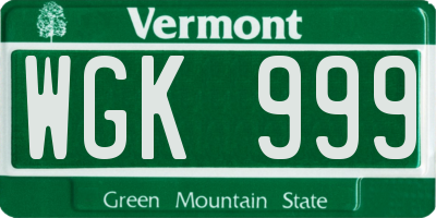 VT license plate WGK999