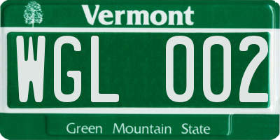 VT license plate WGL002