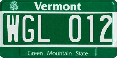 VT license plate WGL012