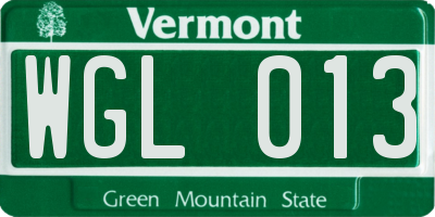 VT license plate WGL013